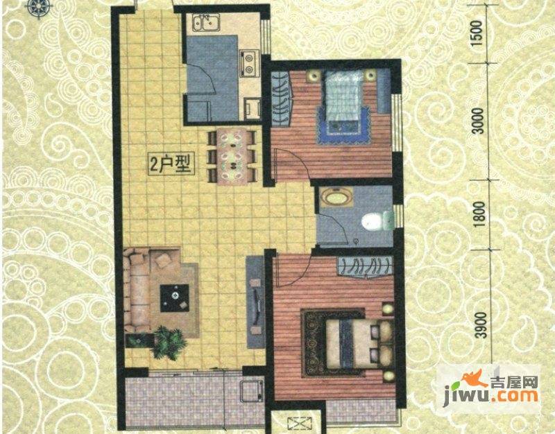 在水一方2室2厅1卫89㎡户型图