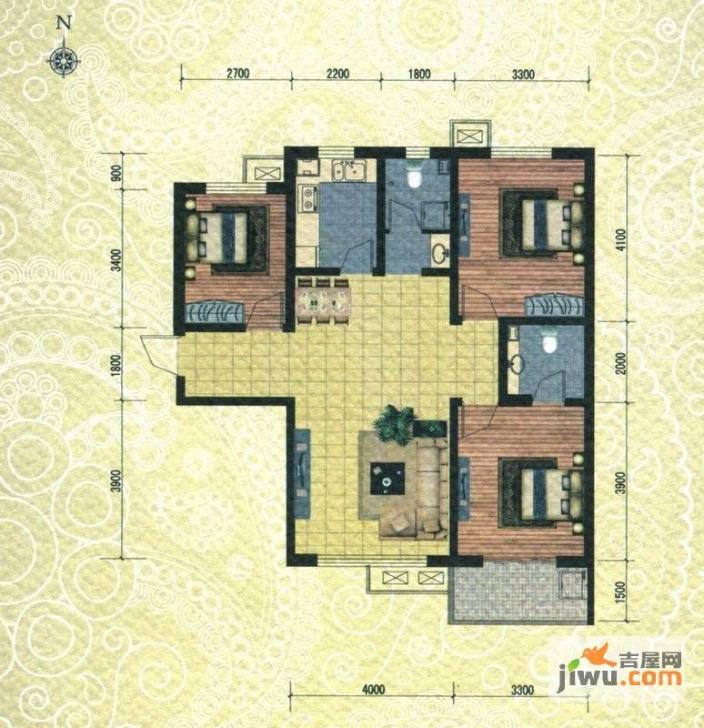 在水一方3室2厅2卫119㎡户型图