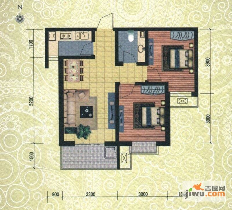 在水一方2室2厅1卫74㎡户型图