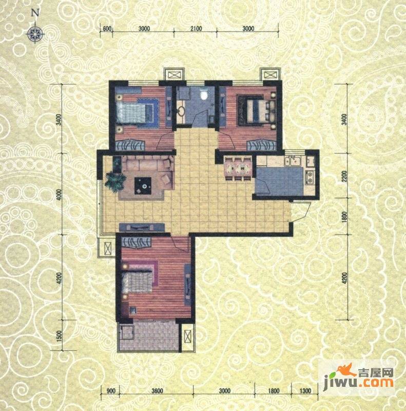 在水一方3室2厅1卫113㎡户型图