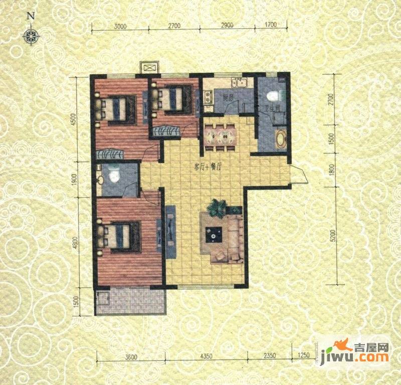 在水一方3室2厅2卫137㎡户型图