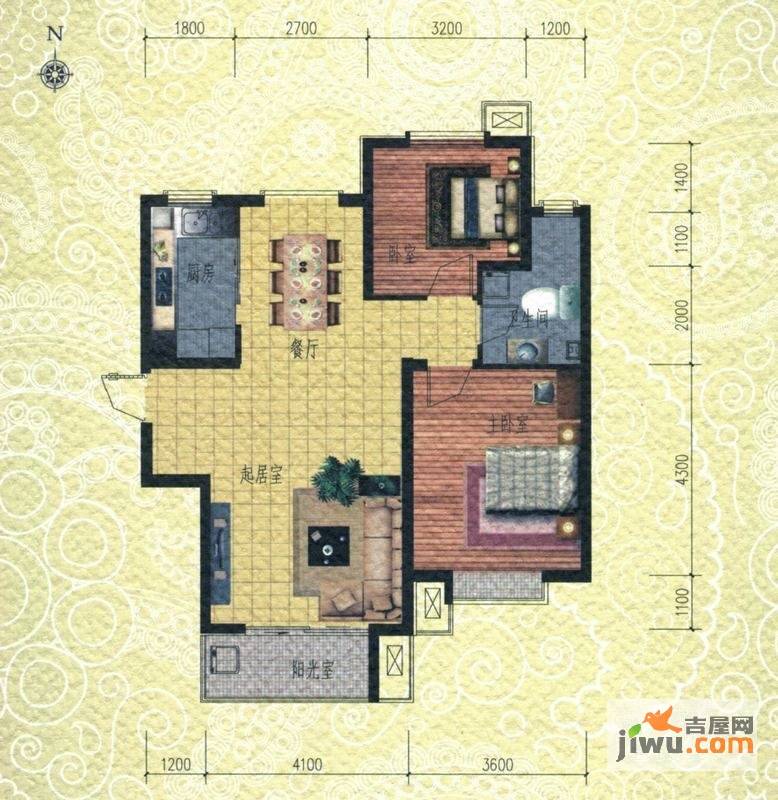 在水一方2室2厅1卫96.2㎡户型图