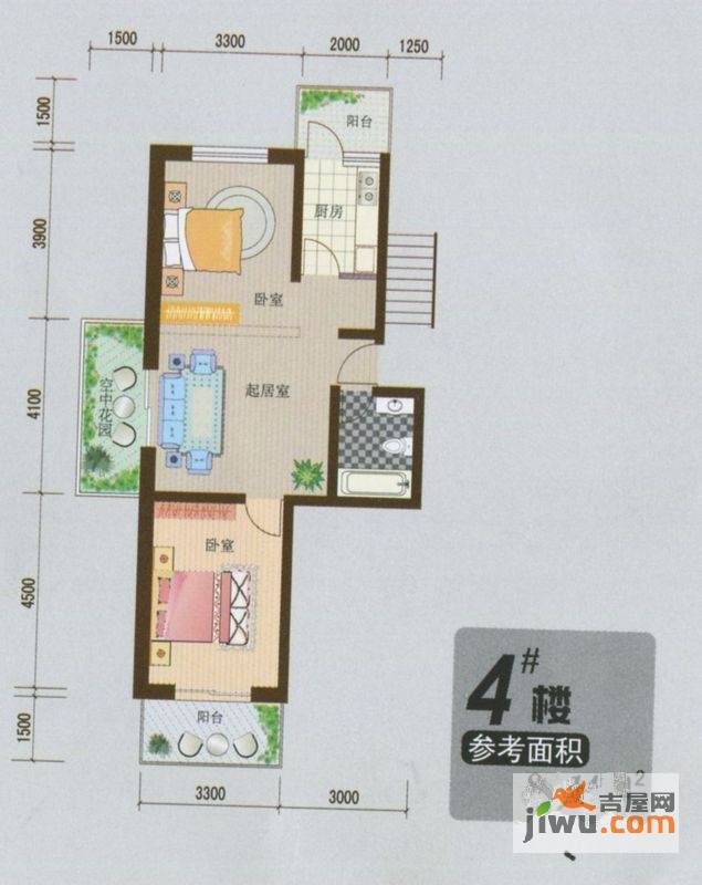 昊和沁园八期2室1厅1卫85.1㎡户型图