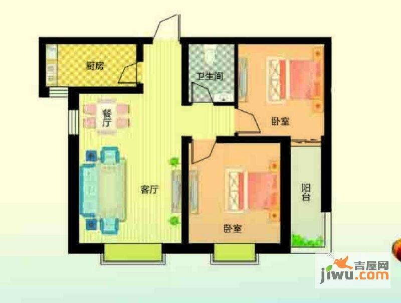 昊和沁园八期2室2厅1卫83.8㎡户型图