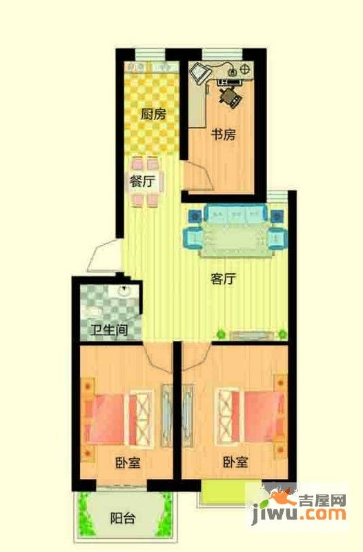 昊和沁园八期3室2厅1卫86.1㎡户型图