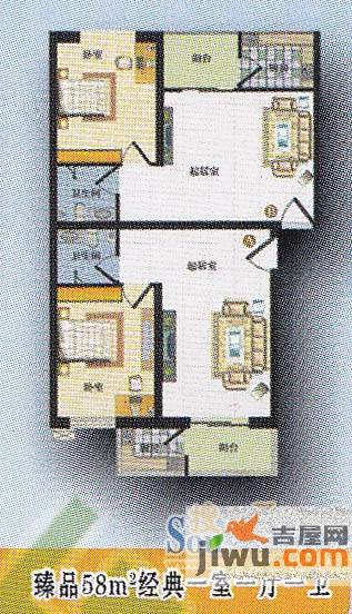 紫薇香河湾1室1厅1卫58㎡户型图