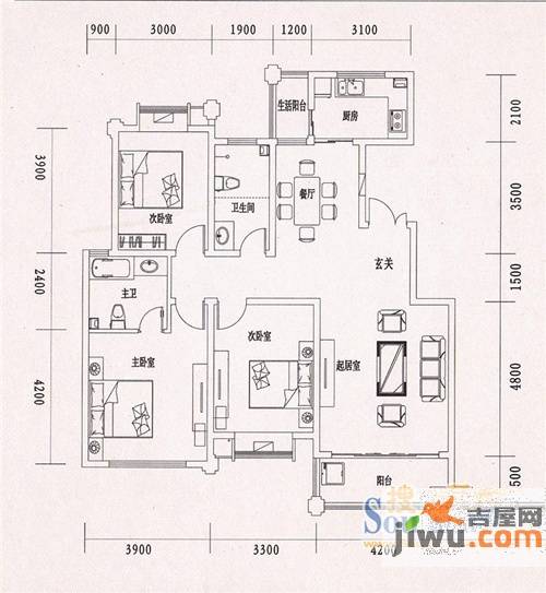 尚东城3室2厅2卫136㎡户型图