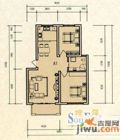 金圆·上都2室2厅1卫86㎡户型图