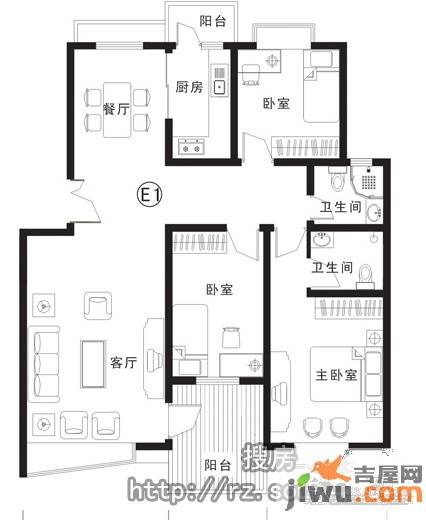 雅都富怡雅苑3室2厅2卫户型图