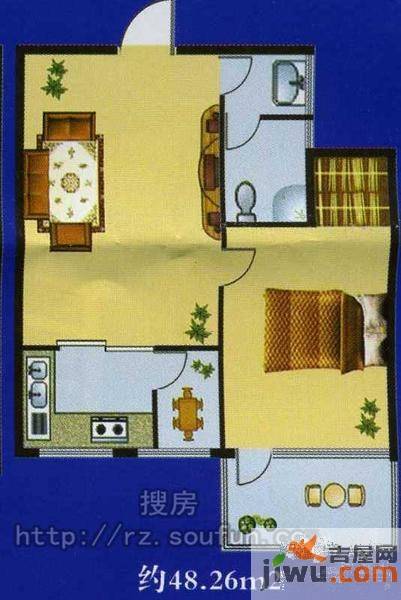 伴月公寓1室1厅1卫51.7㎡户型图