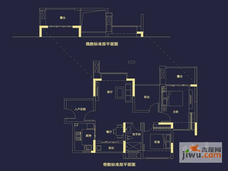 中海塞纳时光2室2厅1卫83㎡户型图