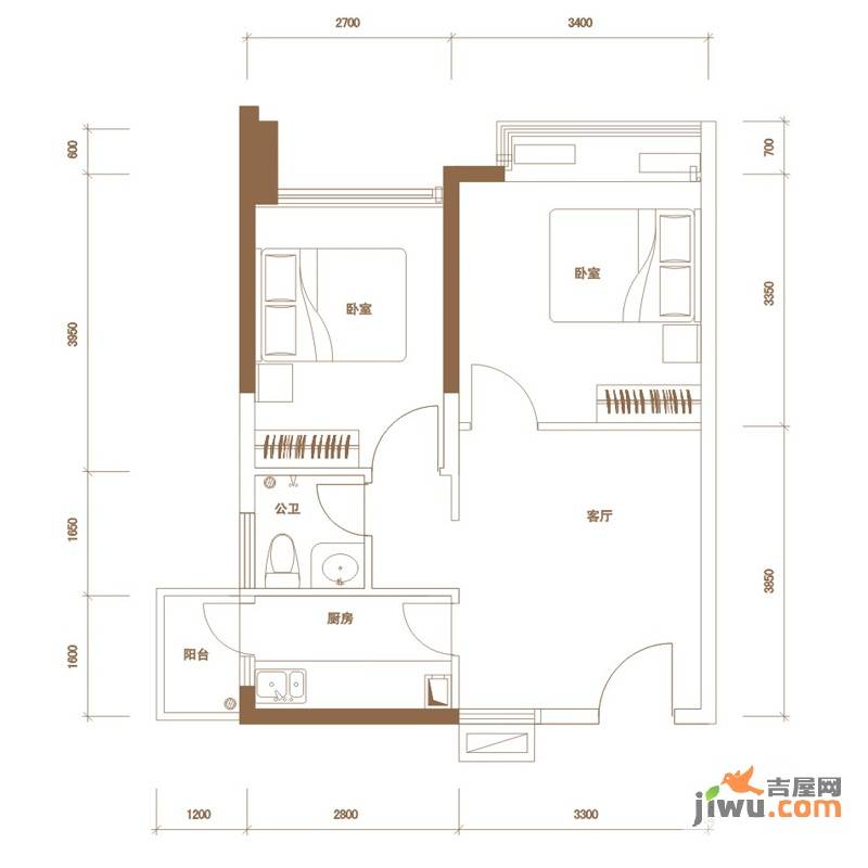 世纪新城2室1厅1卫62㎡户型图