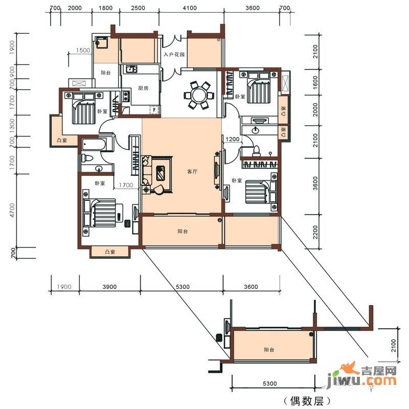 家和盛世花园4室2厅2卫124㎡户型图