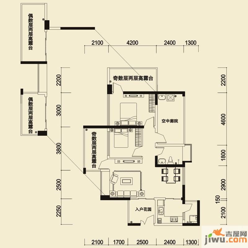 信义荔山公馆2室2厅1卫85.3㎡户型图