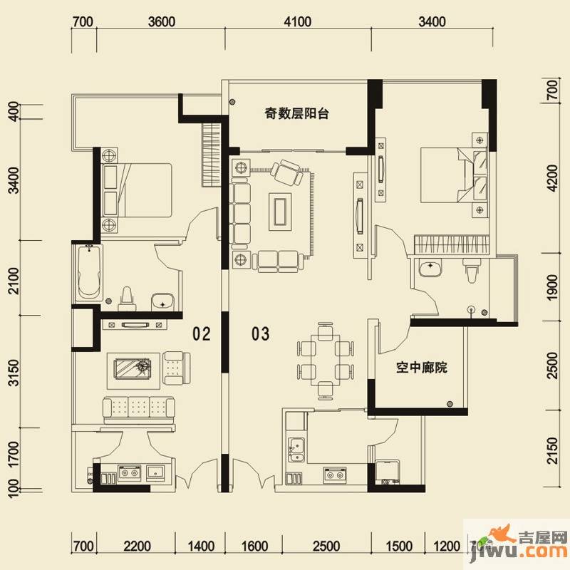 信义荔山公馆3室2厅2卫137.8㎡户型图