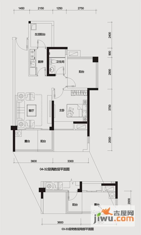 莱蒙水榭春天2室1厅1卫700㎡户型图