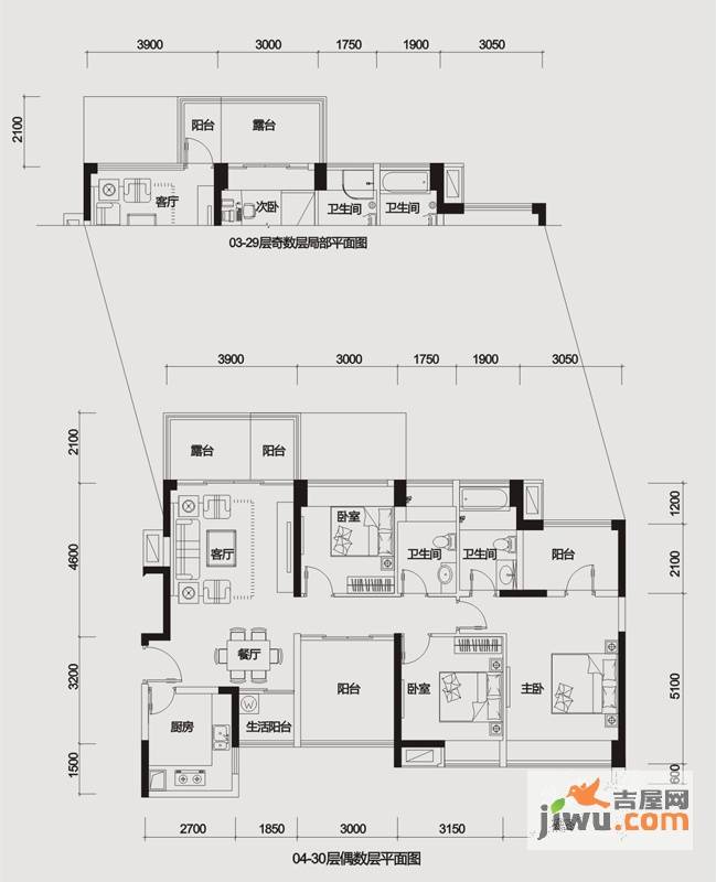 莱蒙水榭春天3室2厅2卫120㎡户型图