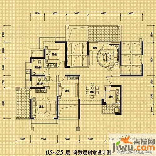 金光华龙岸花园3室2厅2卫124㎡户型图