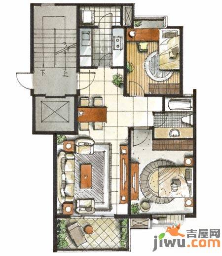 新创大河山2室2厅1卫87.2㎡户型图