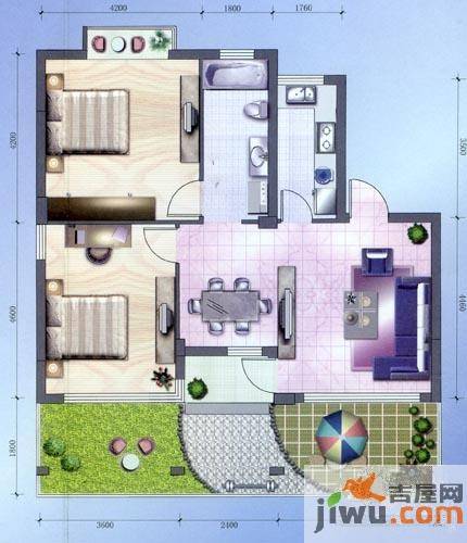 香滨水岸2室2厅1卫115㎡户型图
