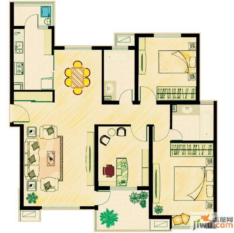 湖山新意3室2厅2卫125㎡户型图