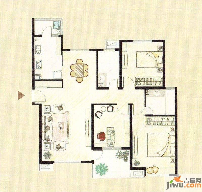 湖山新意3室2厅2卫125㎡户型图