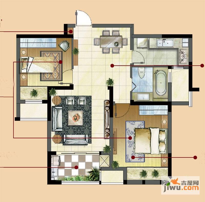 新城金郡2室2厅1卫79㎡户型图