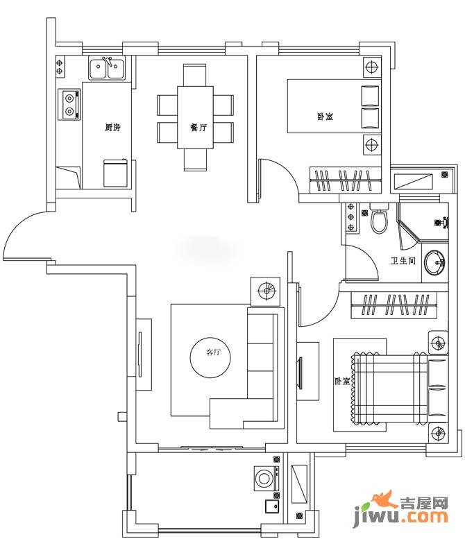 中海国际社区公园道2室2厅1卫102㎡户型图
