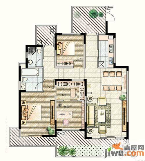 太湖纯水岸别墅3室2厅2卫123㎡户型图