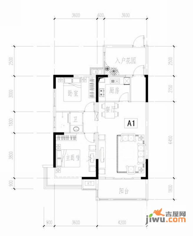 云顶翠峰2室2厅1卫86.7㎡户型图