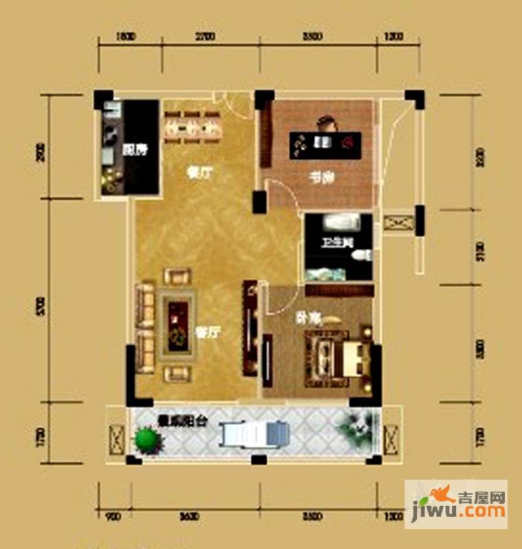 金领公寓2室2厅1卫79.1㎡户型图