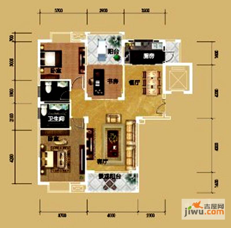 金领公寓3室2厅2卫109.6㎡户型图