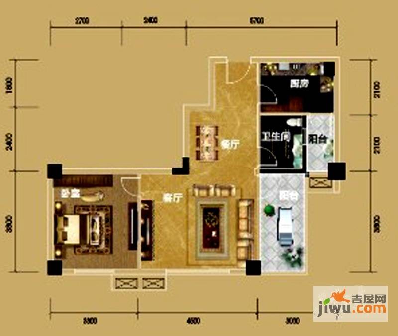 金领公寓1室2厅1卫75㎡户型图