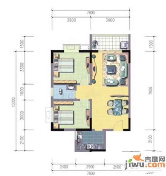 时代星城2室2厅1卫91㎡户型图