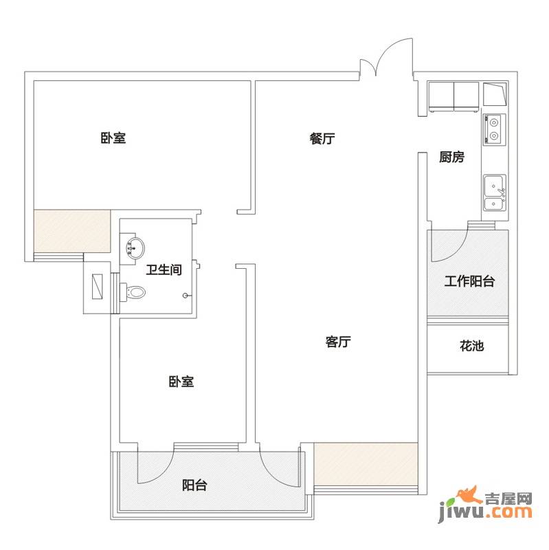 北辰三角洲二期j戶型2室2廳1衛1廚戶型