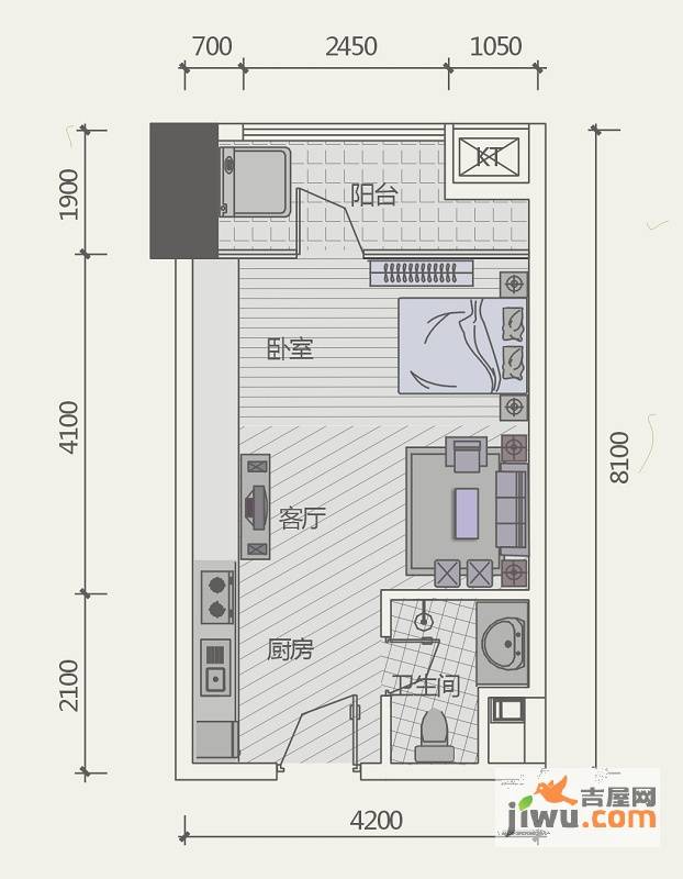 极目楚天1室1厅1卫36.1㎡户型图