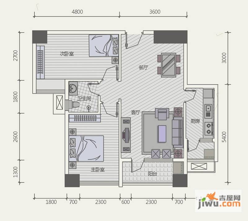 极目楚天2室2厅1卫77.5㎡户型图