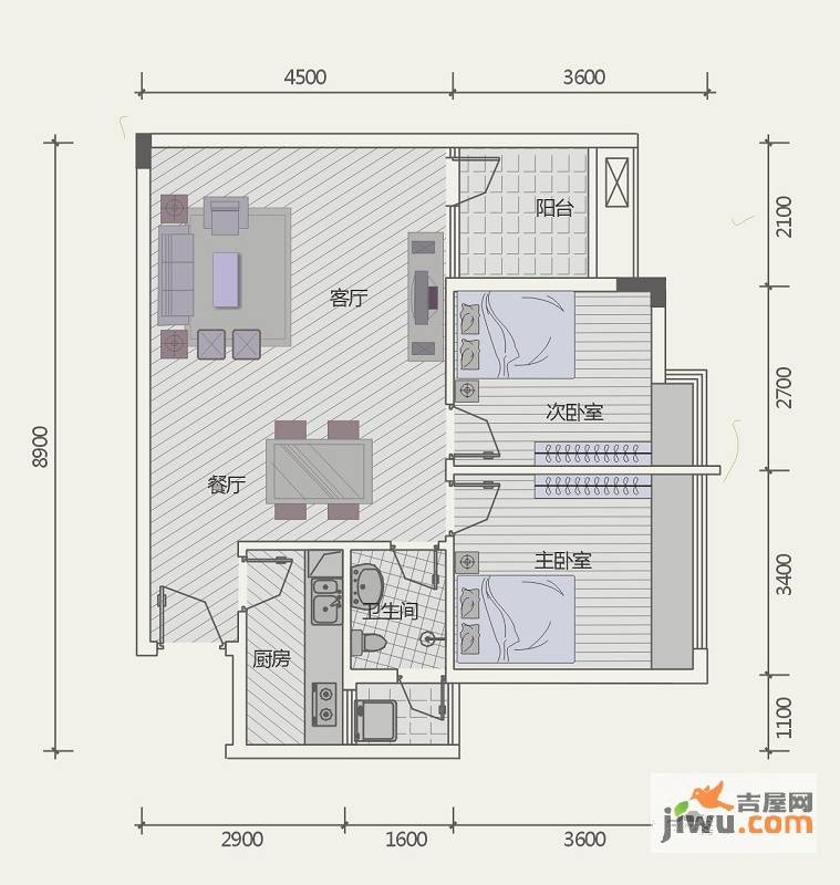 极目楚天2室2厅1卫73.9㎡户型图