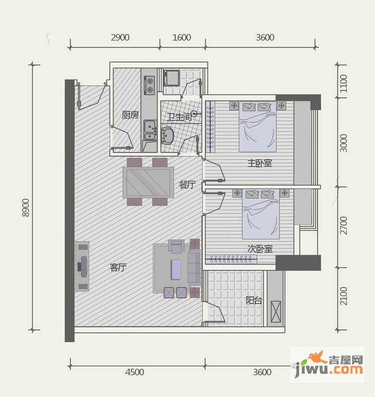 极目楚天2室2厅1卫76.1㎡户型图