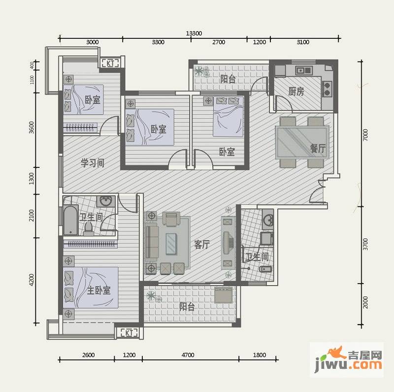 极目楚天4室2厅2卫166.8㎡户型图