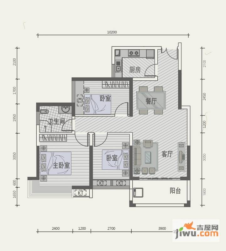 极目楚天3室2厅1卫89.8㎡户型图