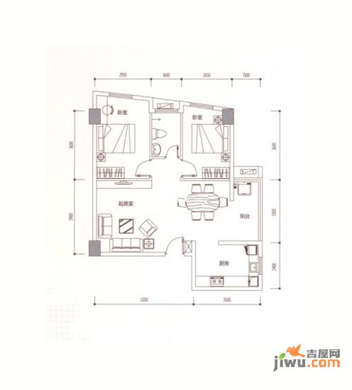 印象天心2室2厅1卫86.8㎡户型图