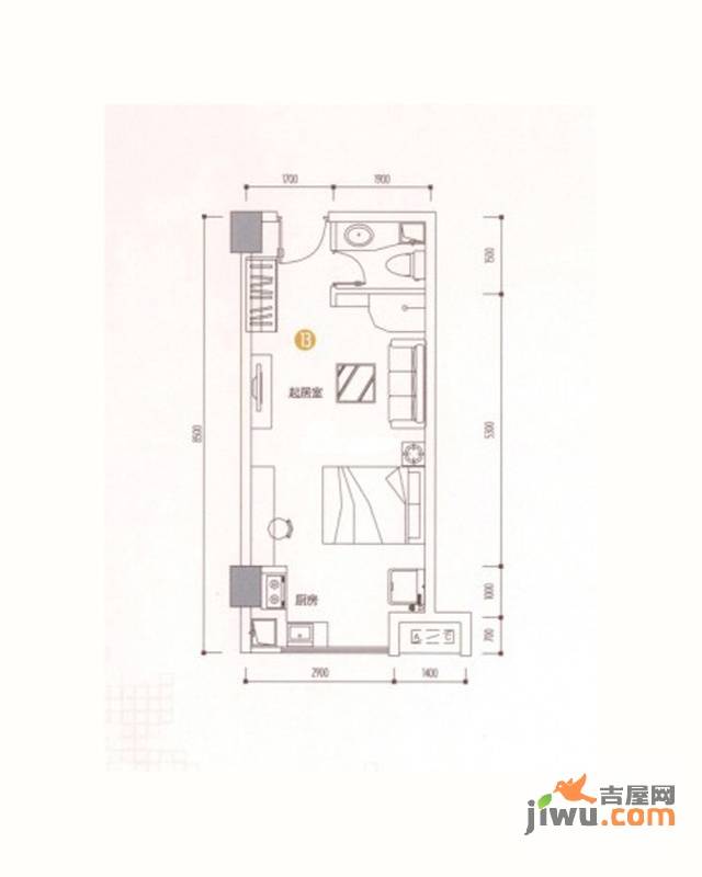 印象天心1室1厅1卫37.6㎡户型图