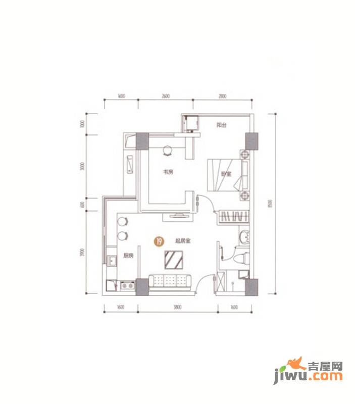 印象天心2室1厅1卫63.9㎡户型图