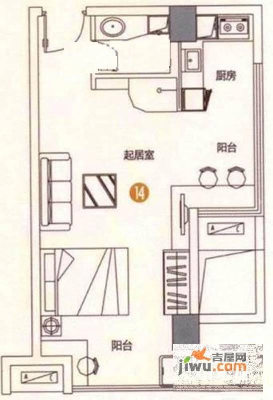 印象天心1室0厅1卫46.1㎡户型图