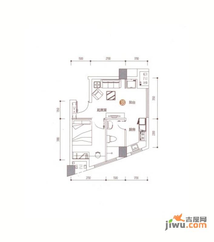 印象天心1室0厅1卫42.2㎡户型图