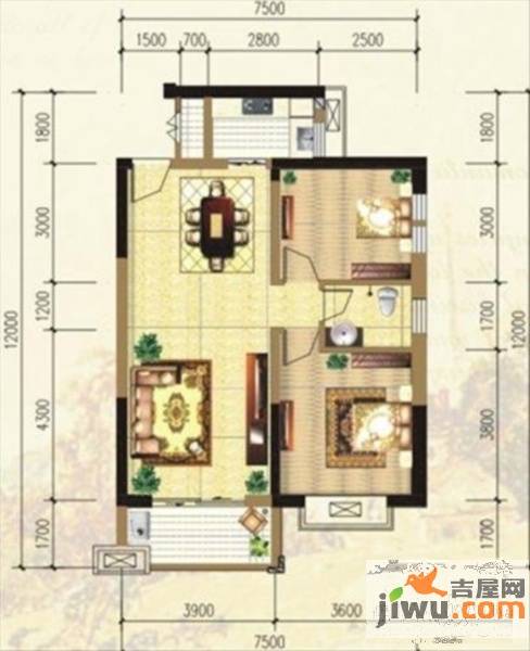 方略潇邦2室2厅1卫89.7㎡户型图