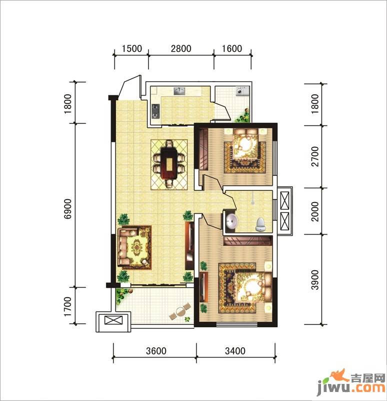 方略潇邦2室2厅1卫75.8㎡户型图