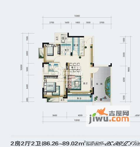 岳泰理想城2室2厅2卫86.3㎡户型图