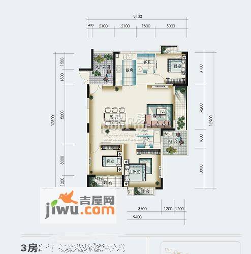 岳泰理想城3室2厅2卫123.2㎡户型图